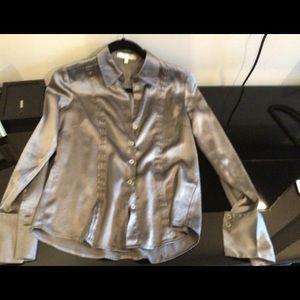 Grey/silver stretch silk Josef button blouse.